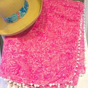 Lilly Pulitzer for Target Pink Pom Pom Scarf or Pareo / Sarong. NWOT